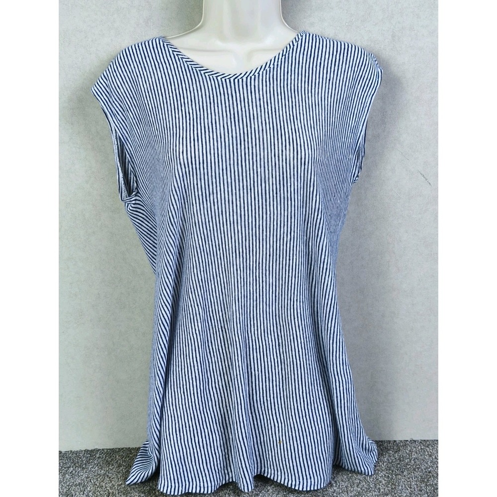 Tahari 100%‎ Linen Blue White Stripe Tunic Top Womens Medium